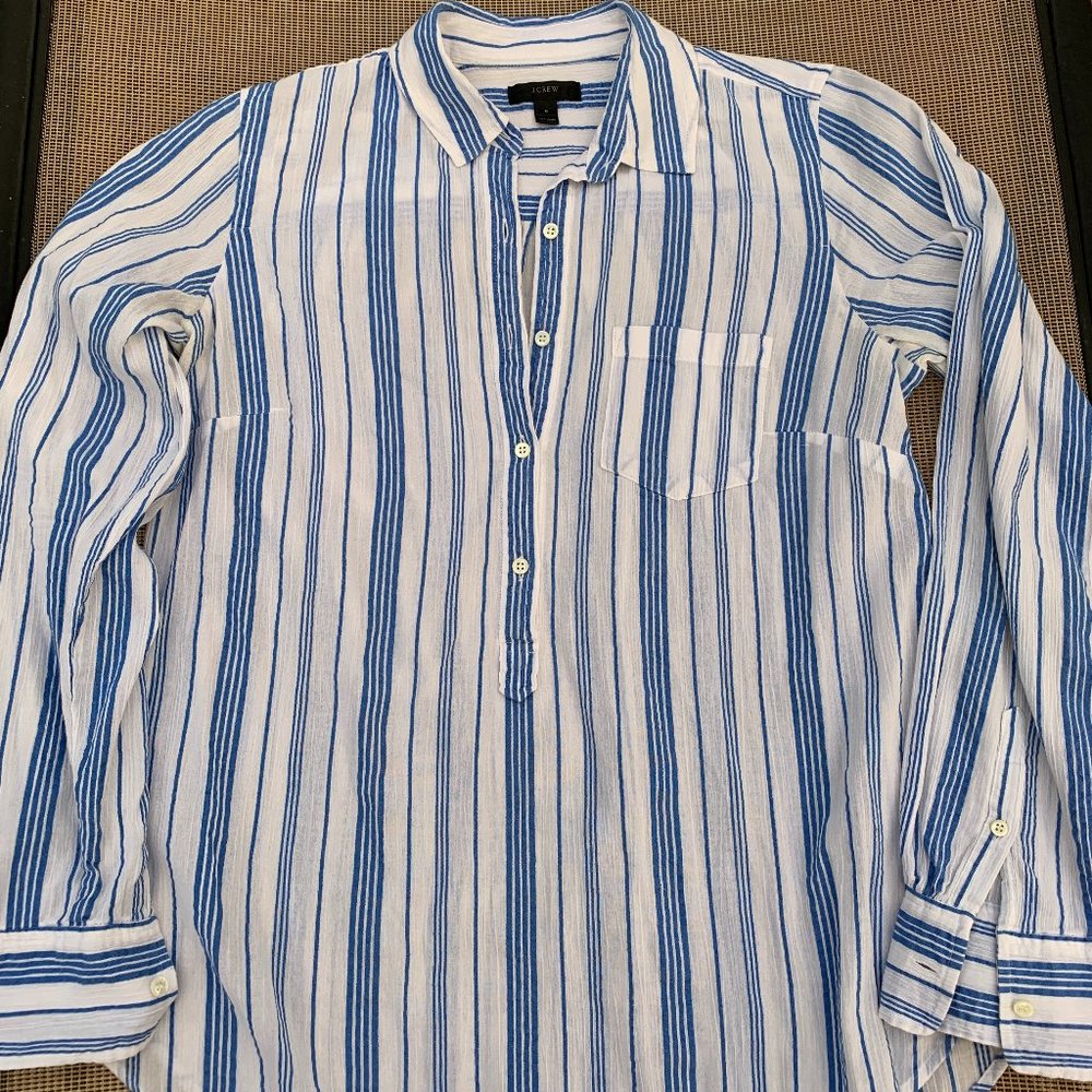 J Crew Womens Blue & White Popover Top Cotton 6